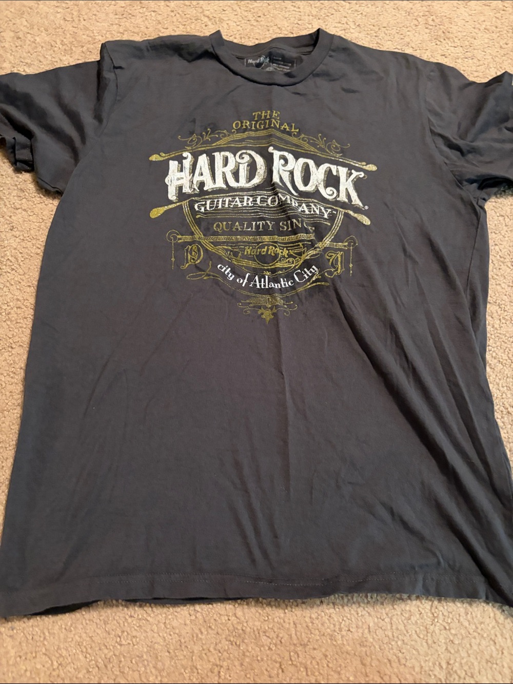 Hard Rock grey Tee with Gold and White Logo - Atlantic City